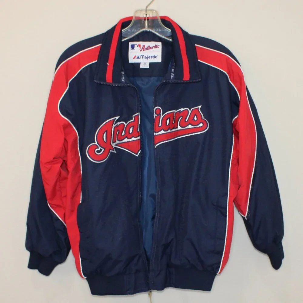 MLB Cleveland Indians Youth Medium jacket full zip blue red Majestic